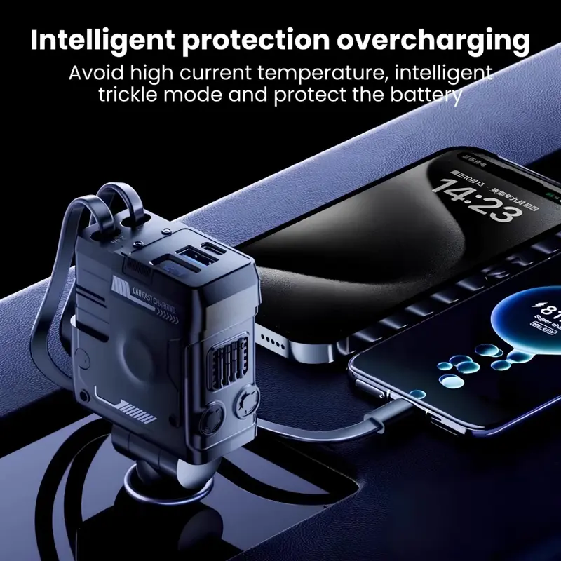 BLUESEA Car Charger 4 in 1 Colokan Mobil Motor Fast Charging QC 3.0 Retractable PD 66W Type C & Iphone 3