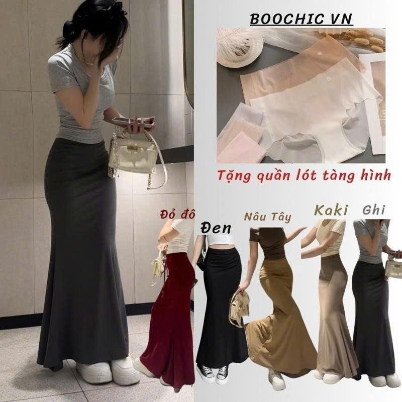  BOOCHIC Chân Váy Đuôi Cá Dáng Dài Chất Liệu Houndstooth Tăm Hàn 5D Nhập - Chân Váy Đuôi Cá Co Giãn Dễ Phối Đồ Dành Cho Nữ   có phân loại áo mix kèm  