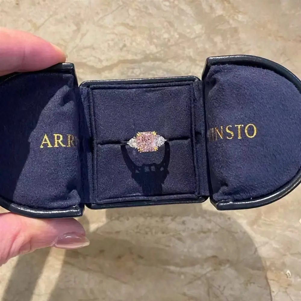 Must Buy Reward Silver Plated 2 Karat Pink Diamond Ring Artificial Gemstone Inlaid Simulation Jewelry Gift Essential
