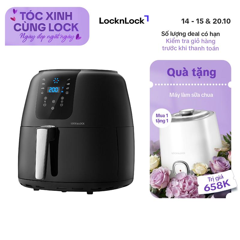 [PewPew] Nồi Chiên Không Dầu LocknLock Super Jumbo Plus Air Fryer 7.2L Màu đen EJF296BLK - Điều khiển cảm ứng - 7 chế độ nấu - Giỏ chiên chống dính tháo rời - Tặng kèm khay bánh