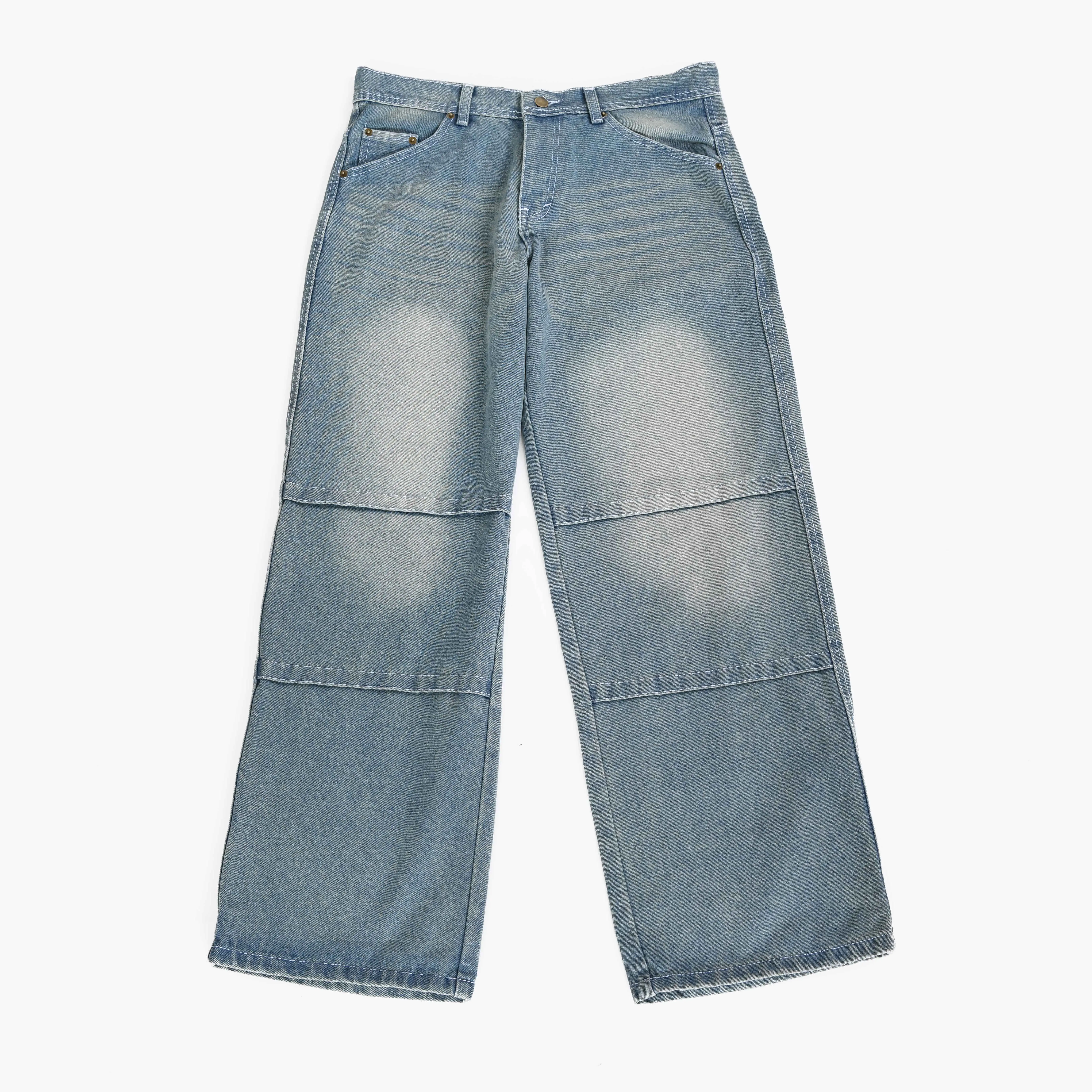 Pluviophile - Celana Baggy Jeans Wide Leg Soft Mint Blue Strip