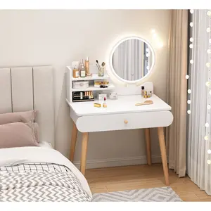 Meja Rias Minimalis Rak Kosmetik Cermin Meja Make-up Lemari Kosmetik Bahan Kayu MDF Kuat Z17A2-1