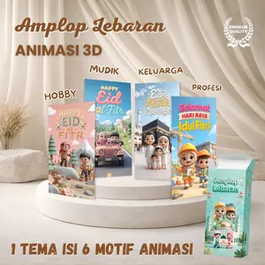 Amplop Lebaran 2026 Aesthetic Premium Isi 30 Angpau Motif Animasi 3D Chibi Panjang Tanpa Dilipat 100gsm