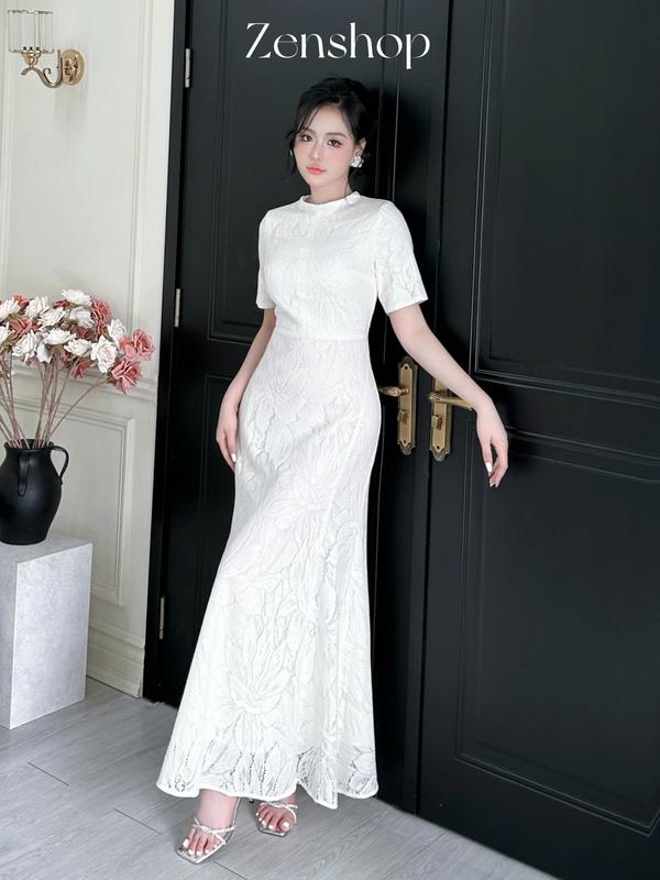  Đầm Dự Tiệc Chất Ren Dáng Dài Cổ Tròn Cao Có Tay Lửng - MiMi Dress 