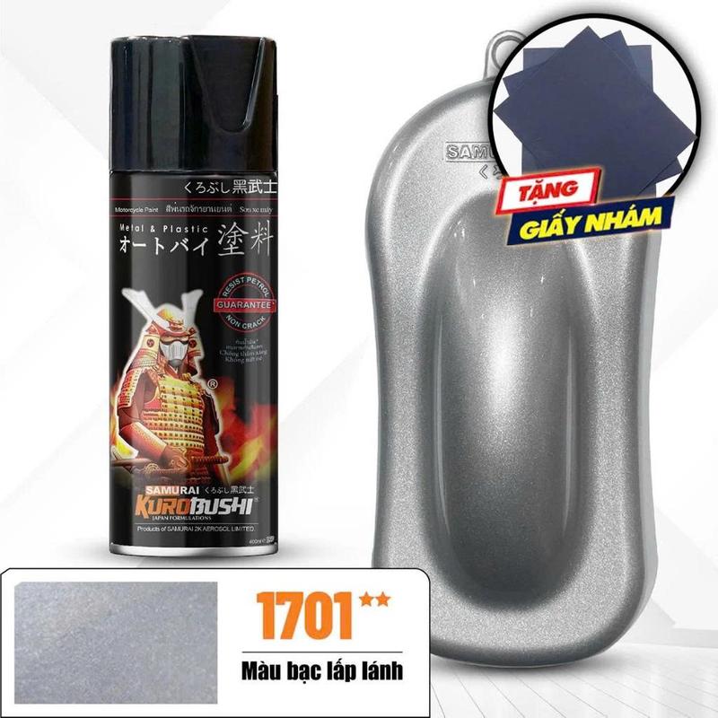 sơn xịt màu bạc ánh kim 1701 samurai 400ml (bắt buộc nền bạc) chính hãng