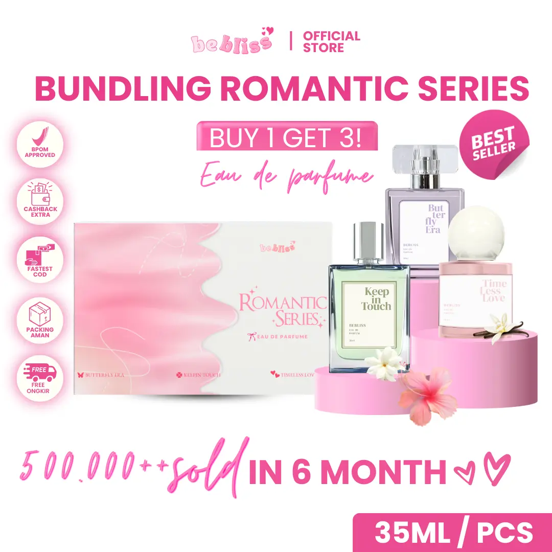 Bebliss Eau De Parfume Romantic Series Get 3Pcs Parfum Shimmer Spray Unisex Premium Perfume Wangi Tahan Lama Mewah Elegan