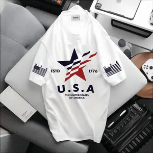 SOSOU MEN T-Shirt USA Estd 1776 Round/Crew Neck Short Sleeves 220g Cotton Unisex Basic Tee Fashion Polos Fit Kaos Pria Baju Pendek Kerja Spandex Navy Putih Atasan Hitam Wanita Oversize Couple Combed