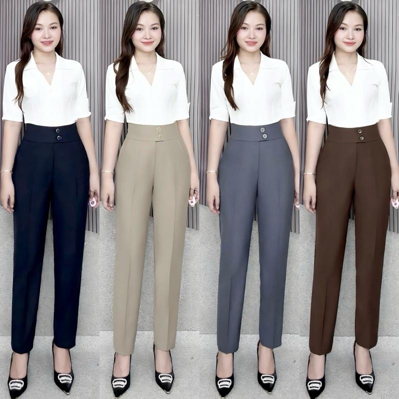 Quần tây công sở 2 nút chéo ống 16cm chất liệu vải cotton lạnh Hàn co giãn nhẹ - Nữ size M đến 2XL phù hợp chiều cao 1m62 trở xuống vừa