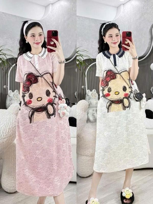   V236 -VayBauCongSo Đầm Mặc Bầu Và Sau Sinh Ren Hoa Mềm Đầm Mèo Dễ Thương Cổ Kẻ Bẻ Tạo Điểm Nhấn Cá Tính 2 Màu Hồng Trắng Kem Size S M Phù Hợp Từ 40 Đến 70kg 