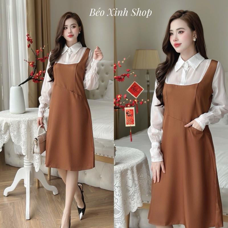 [Xả Kho] Thời Trang Bigsize Váy Dự Tiệc Cao Cấp Thanh lịch 50 - 100Kg Nữ Cotton Women Dress Nâu - A.1127