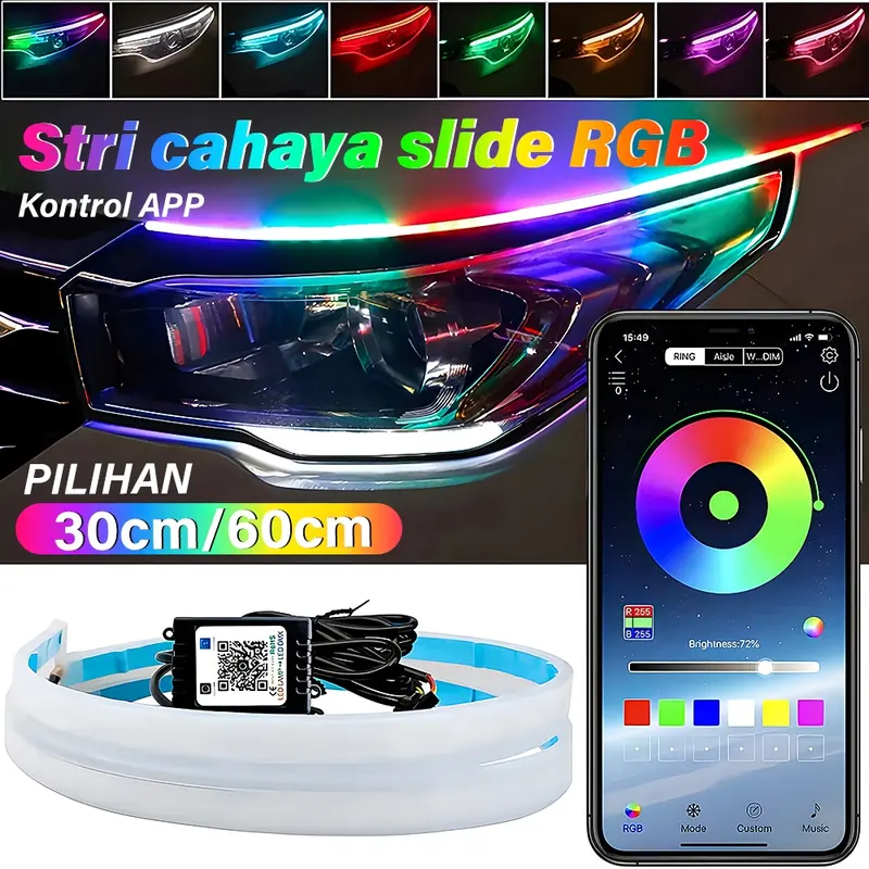 SKY Lampu Alis Led DRL Maxmoto Rgb Konek Aplikasi Android/Ios Welcome Light Sein Running Bluetooth App Controller 30cm 7