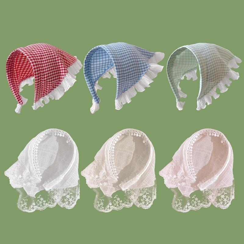 Khăn Quàng cổ Tam Giác Ren Kiểu Pháp, Băng Đô Lưới, Băng Đô Trang Trí Cổ Điển, Phụ Kiện Tóc Phong Cách Nông Thôn, Dành Cho Nữ 1