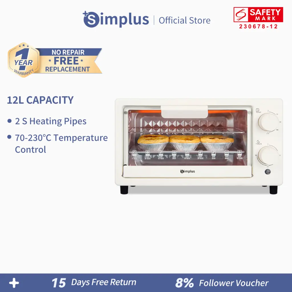 Simplus Electric Toaster Oven 12L Mini With Baking Tray Countertop Knob Control Multifunctional