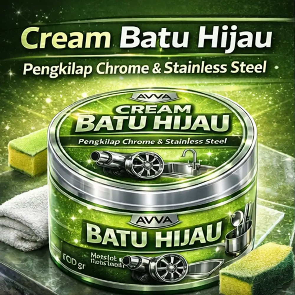 AVVA Cream Batu Hijau 100gr – Pengkilap Chrome & Stainless Steel / Metal Polish Cream Batu Hijau 100ml Pembersih & Pengkilap Chrome