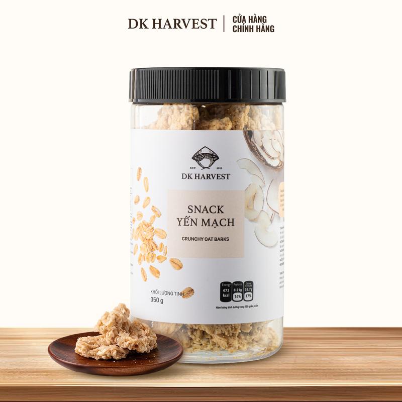 Snack yến mạch sấy giòn, vị dừa ít ngọt, Crunchy oat barks DK HARVEST 350g, Nạp nhanh năng lượng xanh