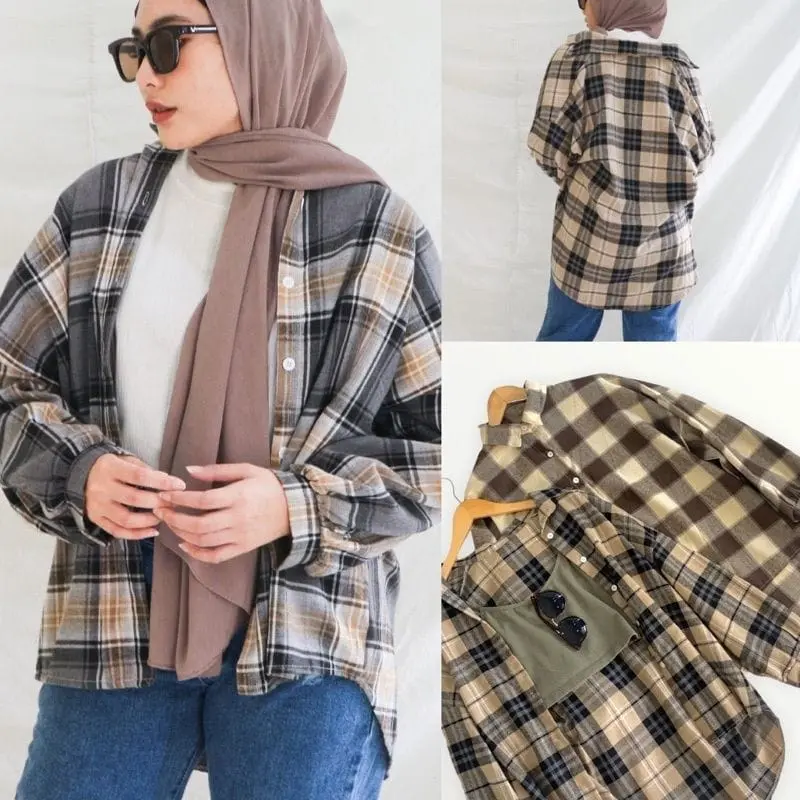 KEMEJA KIMBERLY OVERSIZE FLANEL SHIRT Lembut Panjang