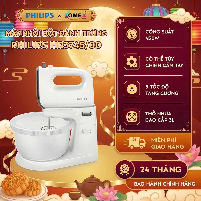 Máy Đánh Trứng Philips HR3705/20 và HR3745/00 Công suất 450W Trộn bột Làm kem…