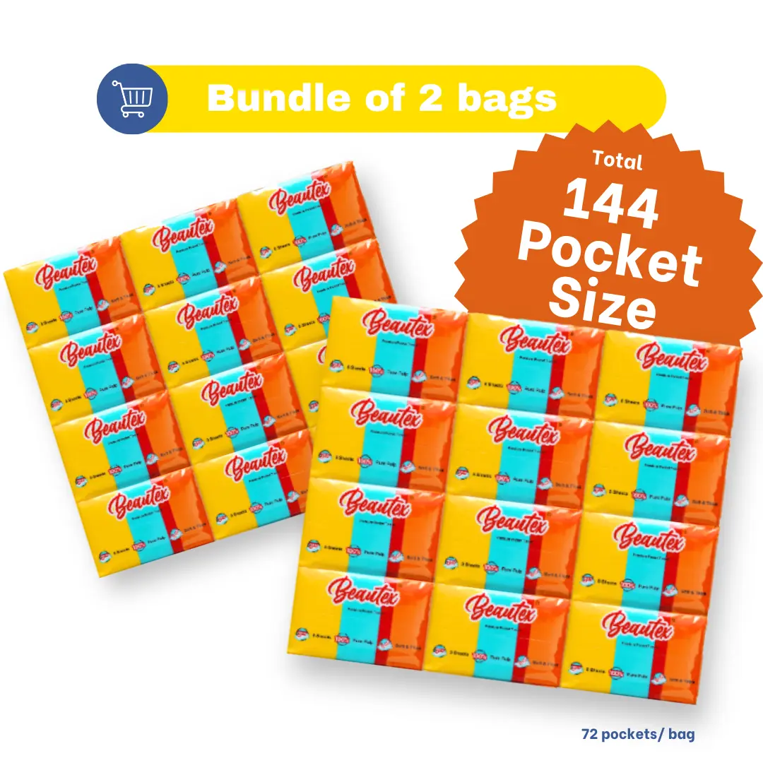 Beautex 3ply Pocket Tissue (Bundle of 2bags, 72pocket/ bag)