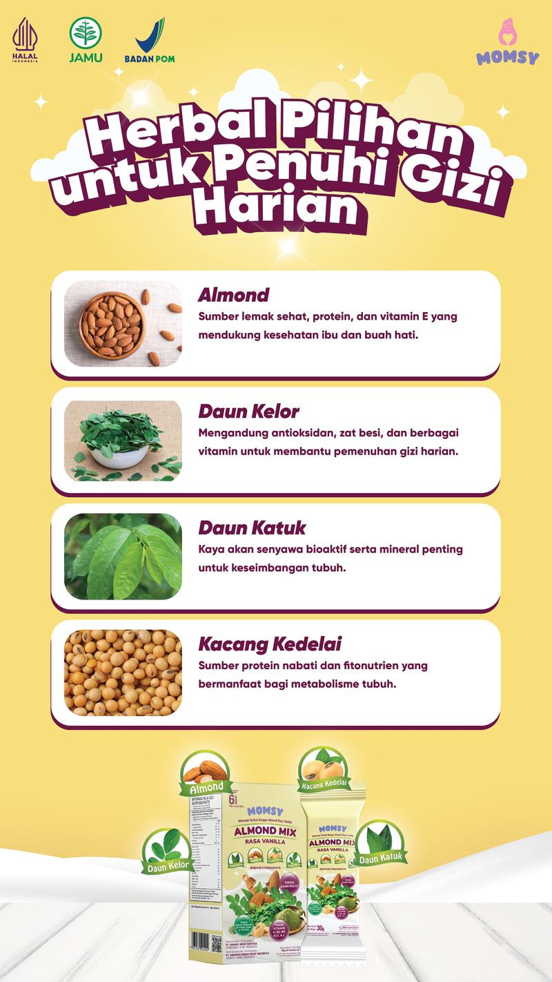 Product Introduction of MOMSY BUY 1 GET 1, ASI Booster 60 Kapsul X ALMOND MIX VANILLA 6 Sachet 56