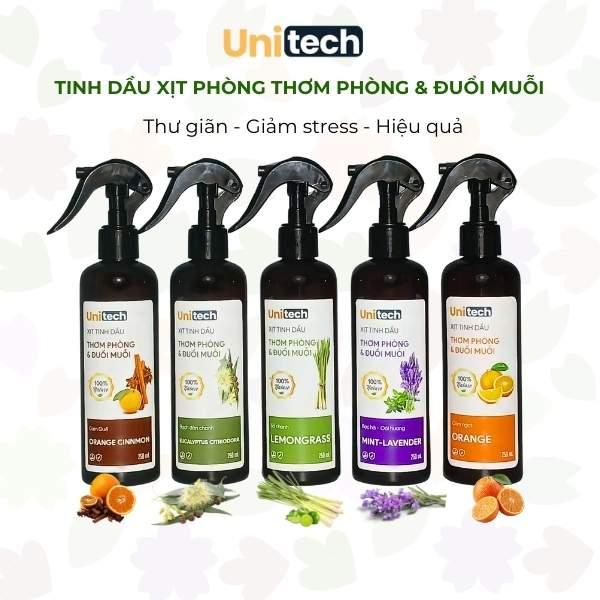 Chai xịt tinh dầu thơm phòng & Đuổi muỗi Unitech, tinh dầu tự nhiên giúp đuổi côn trùng, khử khuẩn, thư giản, tái tạo không khí