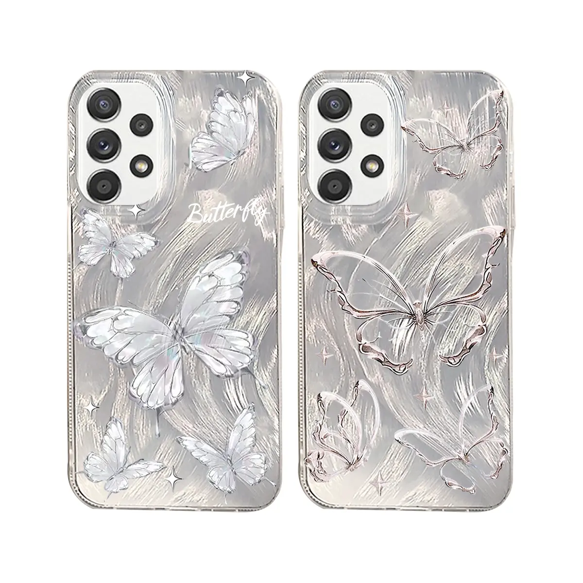 S4msung A13 A33 A52 A52s A53 A72 A73 A32 A23 - Case Hologram Custom - Silver - Motif Kupu-kupu