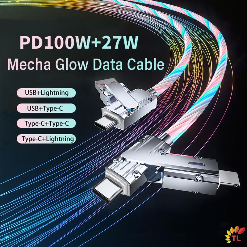 Cáp Dữ Liệu Phát Sáng, 4 trong 1, 100W PD 27W, Cáp Sạc Nhanh, Tương Thích Với iPhone, Infinix, Samsung, Huawei, Xiaomi, Lenovo, OPPO, Vivo, Redmi, Type-C Sang Type-C, Cáp Dữ Liệu, 【 TL  