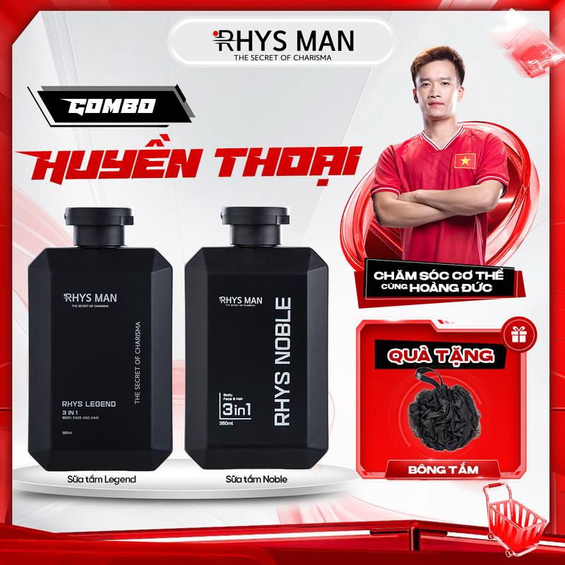 Combo 2 Chai Sữa Tắm Gội Legend & Noble RHYS MAN 350ml tặng kèm Set Túi Hộp