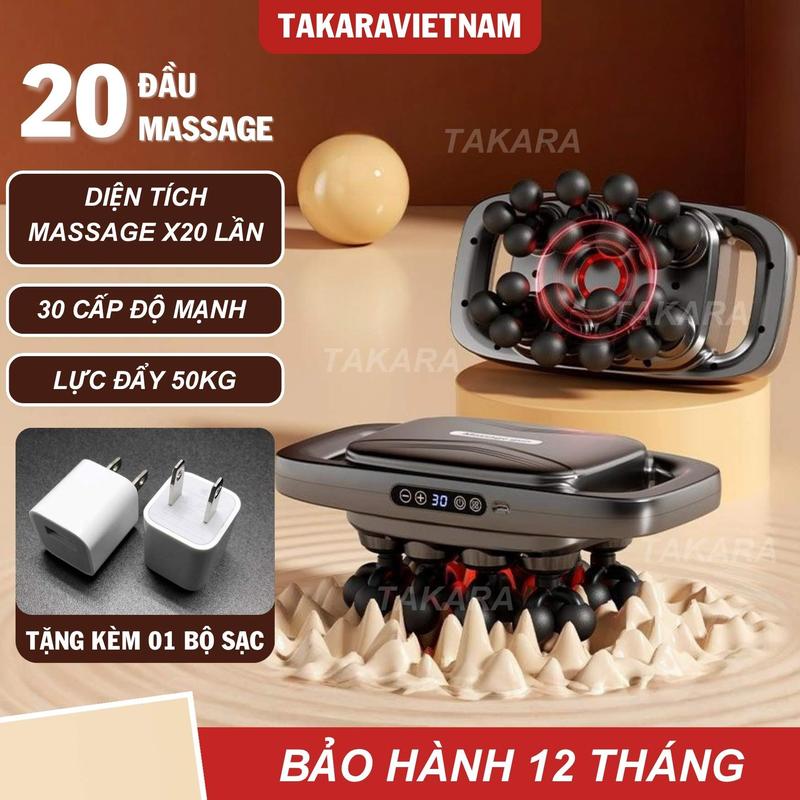Tặng kèm củ sạc Máy massage 20 đầu Takara S3C-20 máy massage cầm tay giảm nhức mỏi toàn thân với 30 cấp độ điều chỉnh