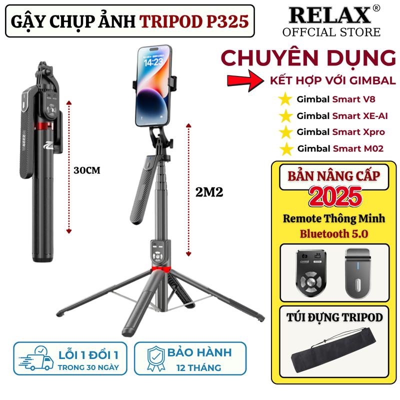Gậy Tripod Gắn Gimbal P325 Z229 Kéo Dài 2.2m - Gậy Chụp Ảnh Điện Thoại 4 Chân Hỗ Trợ 2 Remote Điều Khiển Từ Xa Sơn Tĩnh Điện Cao Cấp Tay Quay Chống Rung Xoay 360 Tương Thích Mọi Thiết Bị Như Gimbal Chống Rung Camera Hành Trình Pocket Action Camera