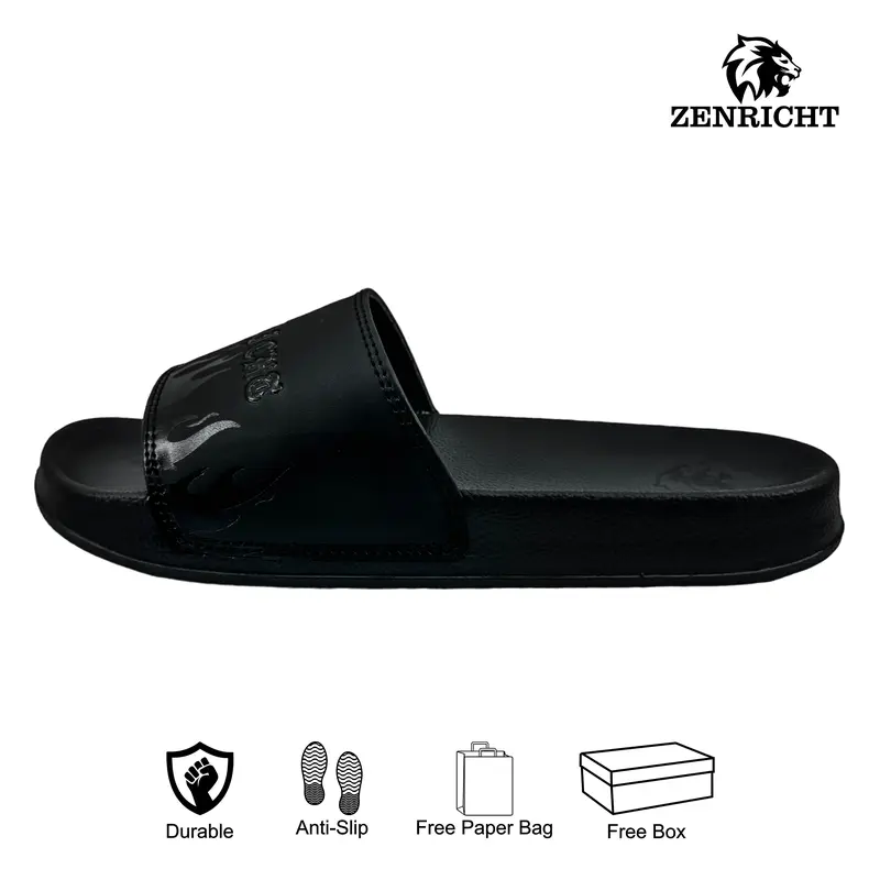 Zenricht Sandal Selop Pria Fullblack Sandal Slide Pria Anti Licin 5