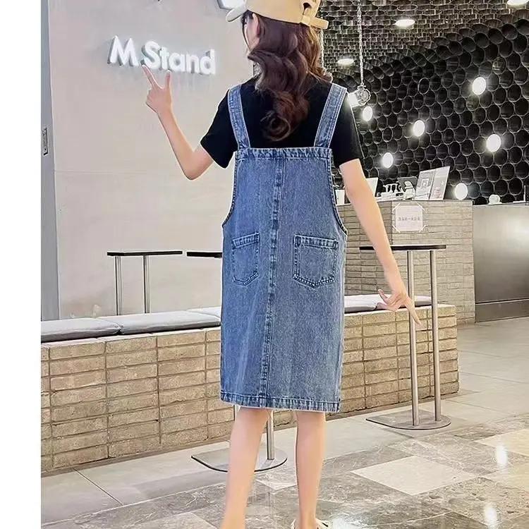 Váy Hai Dây Cho Bé Gái, Váy Yếm + Áo Thun Ngắn Tay, Váy Denim Cho Bé Gái, Bộ 2 Món 8