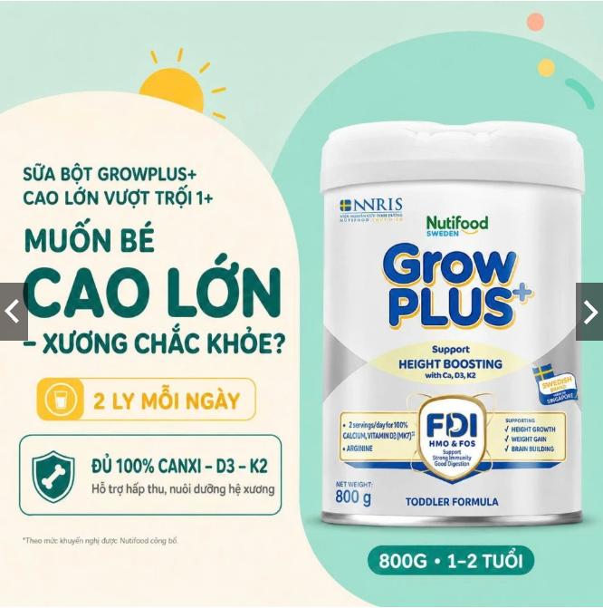 Sữa Công Thức GrowPLUS+ Bạc NutiFood Sweden 800g, Hỗ Trợ Phát Triển Chiều Cao,…