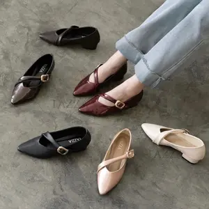 Tazza Veloura Sepatu Maryjane Wanita Heels 3cm Sendal Cewek Ujung Lancip
