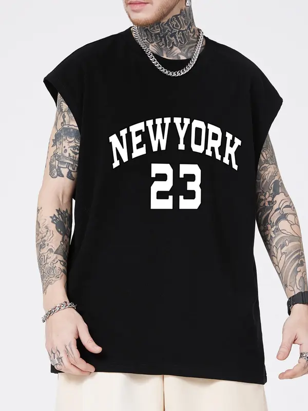 Men's Letter Print Round Neck Tank Top, Regular Fit Casual Sleeveless Crew Neck Top for Summer, Men's Clothes for Daily Wear, Socks 8