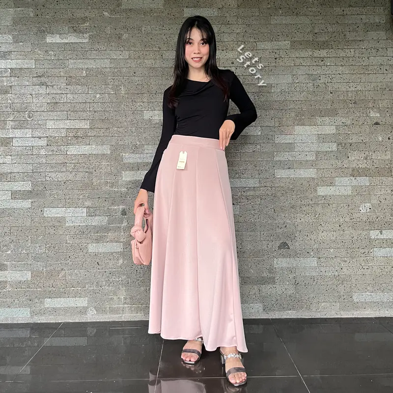 LIEFUNG Audy Skirt Rok Payung Wanita Loose Skirt Rok Wiru Wanita Jumbo bahan jatuh 3