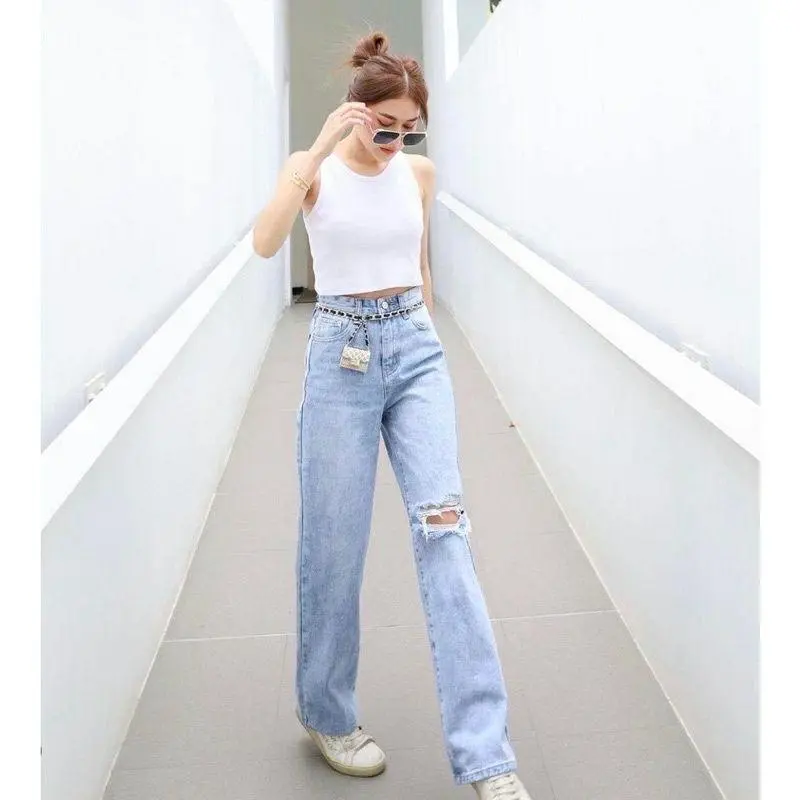 CLARA HIGHWaist KULOT JEANS LOOSE RIPPED PREMIUM Basic High Panjang  Wanita  Celana biru  denim  outfit 4