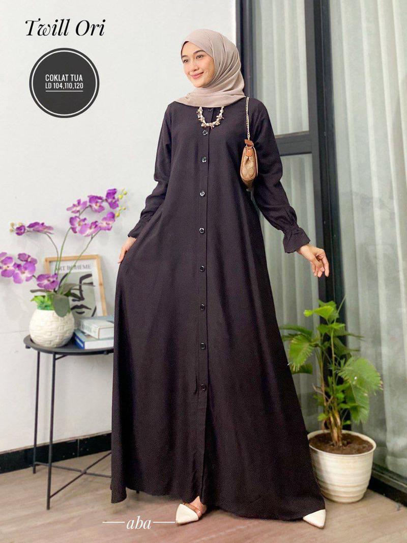 Product Introduction of gamis polos twil ori dress panjang busui tali samping Muslim Twill Kancing Cantik Karet Wudhu Kain Lembut Tebal Kerah Motif Wanita Rayon Katun Mewah Baju Maxi 14