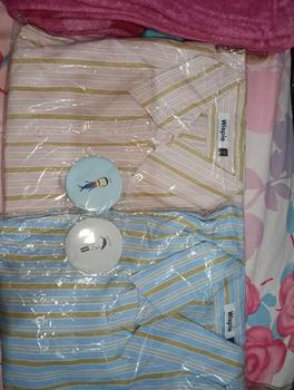 Product Review of Wispie Girl Boss Fitted Shirt | Kemeja kerja wanita fit garis stripe karet Lembut pink hijau biru from a**a 1