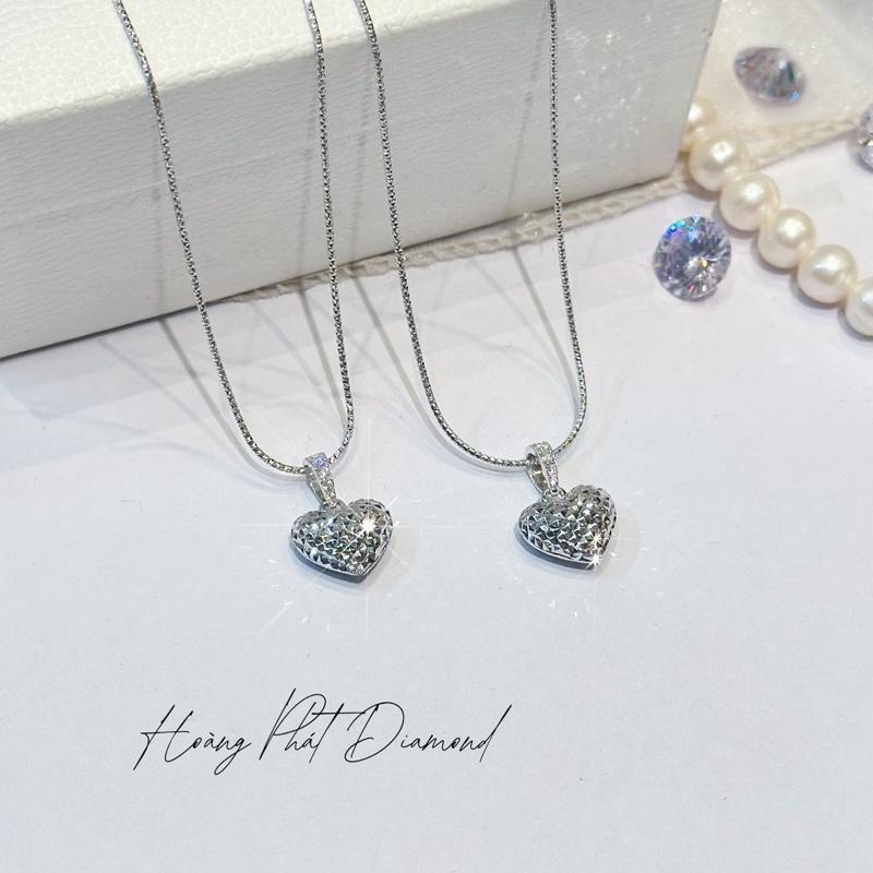 [ Hoàng Phát ] Trang Sức Dây Chuyền Bạc Mì Chạm K.C 4T5 (45cm) Phối Mặt Tim Chạm Máy Xi Kim (P161)