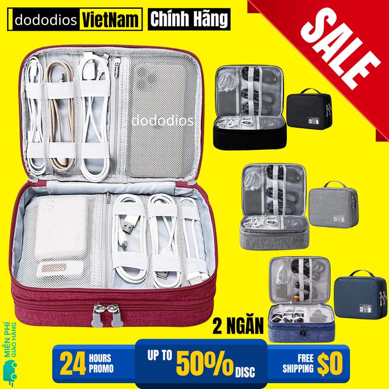 Túi Đựng Phụ Kiện Điện Thoại 2 Ngăn Lớn Cải Tiến Nhiều Ngăn Chống Nước Chống Sốc – Túi Bảo Vệ Phụ Kiện Máy Tính Bảng Máy Ảnh Loa Sạc Sự Phòng Cáp Củ Sạc Hàng Chính Hãng Dododios