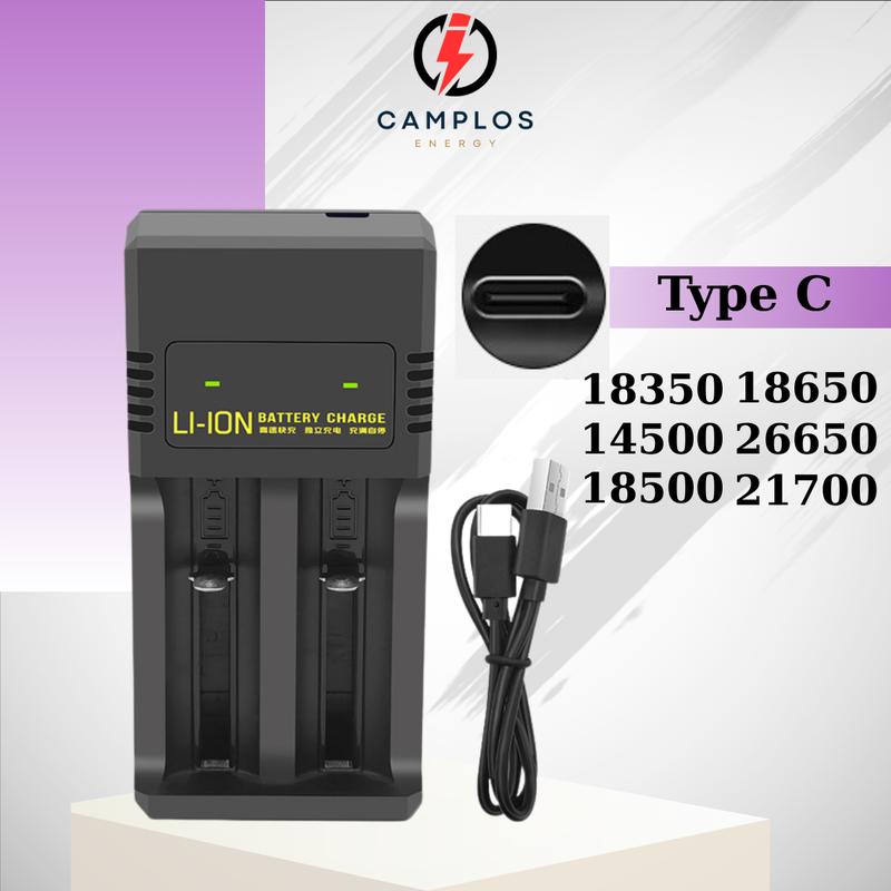 Bộ sạc 2 pin 18650 14500 18500 21700 cổng USB đầu ra 1A đốc sạc pin lithium thông mình tự ngắt chân chắm USB Type C