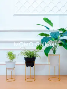 Standing Pot Bunga Model Silinder Besi 3in1 Aesthetic Putih Hitam GOLD Standing Pot mini  garden penyangga