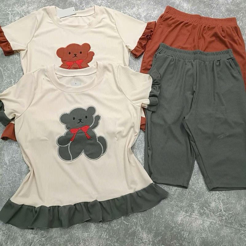 01. Sét Bộ Gấu Thun tăm lạnh Nữ co giãn dễ bận , có thể giặc máy ,40-65kg thoáng mát Women Áo 1