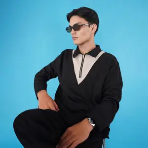 OUSE JONA Polo Shirt half zipper pria | Kaus Polo Lengan Panjang Pria Knit Korean Style | Kaos Knit Slimfit waffle knit half zipper pria  Panjang