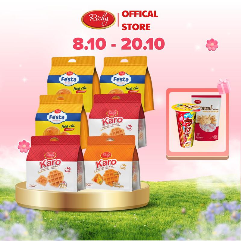 [DUY NHẤT 8.10 - 20.10 TẶNG 2 QUÀ] Combo 6 Bánh Mì Tươi Hoa Cúc Ngàn Lớp Fe'st và Bánh Trứng Tươi Chà Bông Karo