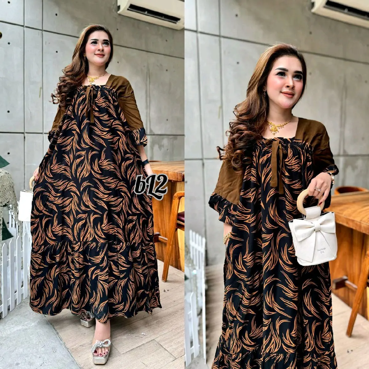 DRESS ZEENA DASTER MOTIF KEKINIAN SERUT DADA RAYON PREMIUM