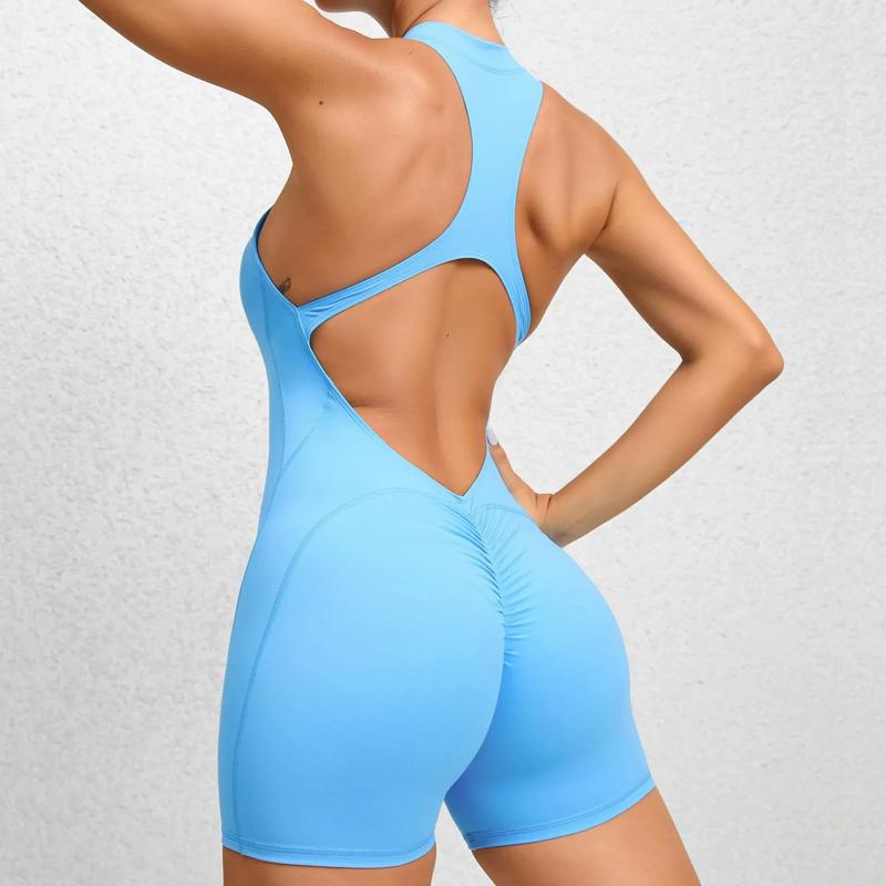 Áo liền quần thể thao có dây kéo dành cho phụ nữ, quần yếm ngắn Lycra dành cho phòng tập thể dục, quần áo tập luyện mới dành cho phụ nữ, bộ thể thao, quần áo Yoga, Xanh Biển 0