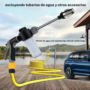 Multifuncional pistola de lavado de autos de alta presión con mango largo y botella de espuma, para lavar autos, regar plantas, jardín y limpieza. Fácil de instalar, diseño que ahorra agua y limpia potentes autos y jardines.