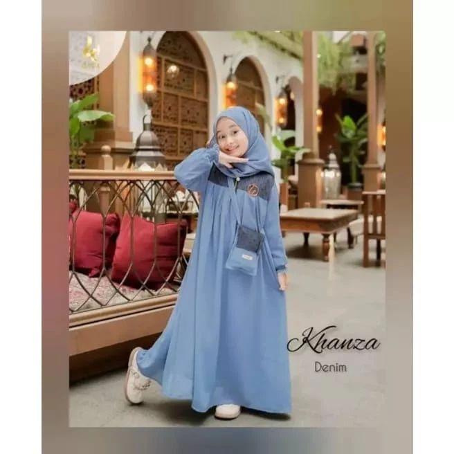 Khenza Set Phasmina Gamis Anak 6 s/d 13 Thn Dress Anak Terbaru 2024 Baju Muslim Lebaran Ceruty