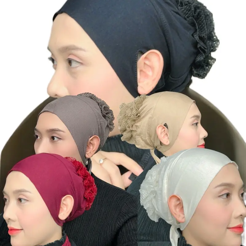 Ciput lubang telinga cepol turki renda bahan rayon super dalaman  Instan hijab kerudung wanita anti budeg 1